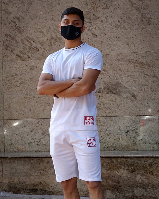 Unisex White Tapered Fit Shorts