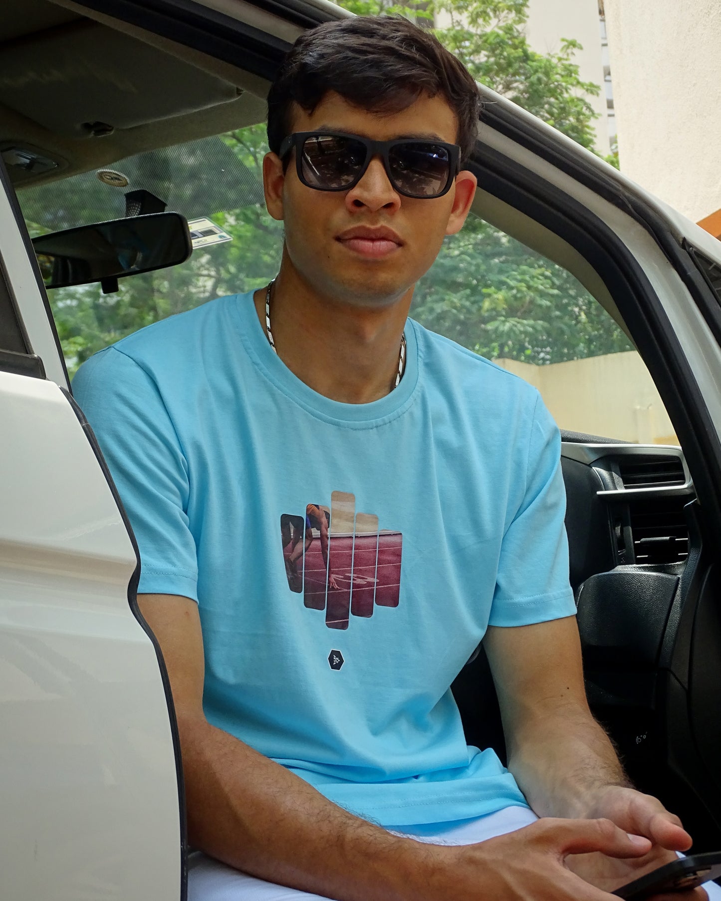 Unisex Mint Blue Relaxed Fit Graphic T shirt