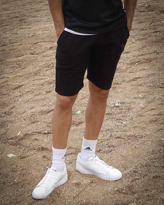 Unisex Black Tapered Fit Shorts