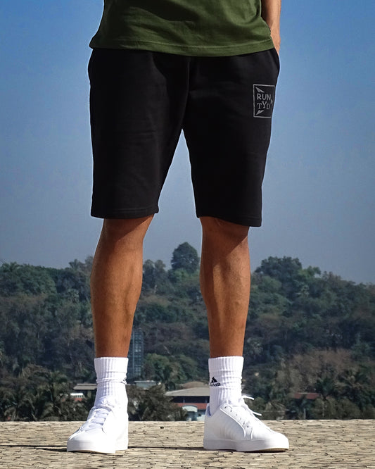 Unisex Black Tapered Fit Shorts