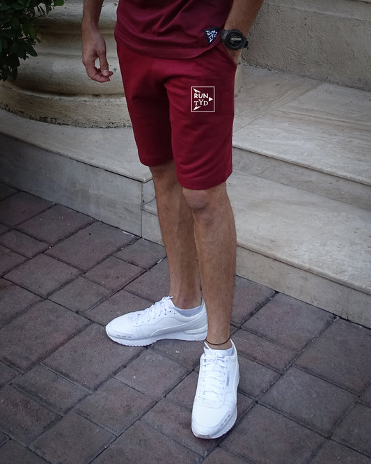 Unisex Maroon Tapered Fit Shorts