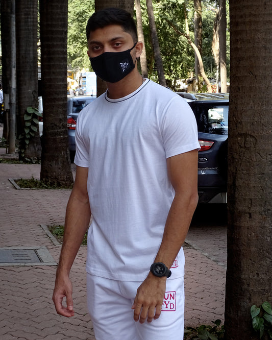 Unisex Slim Fit White Piped T shirt
