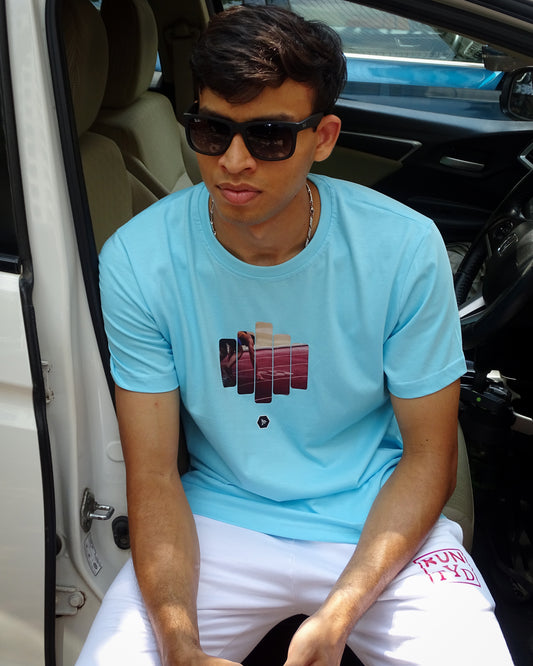 Unisex Mint Blue Relaxed Fit Graphic T shirt