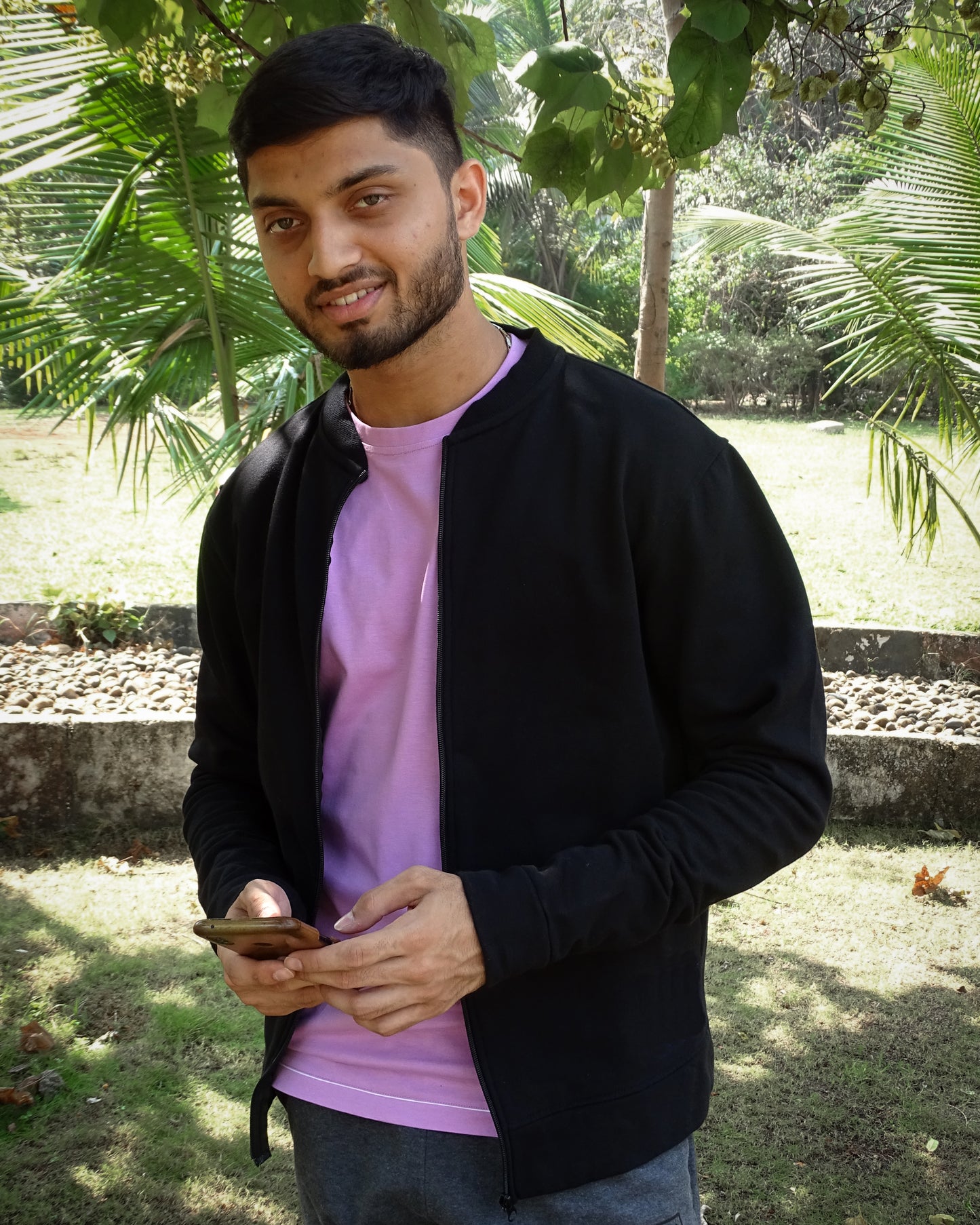 Unisex Slim Fit Black Bomber Jacket