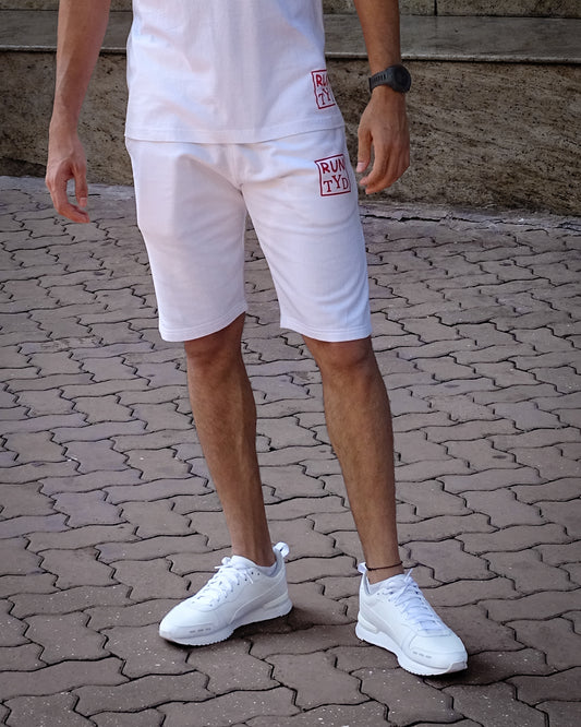 Unisex White Tapered Fit Shorts